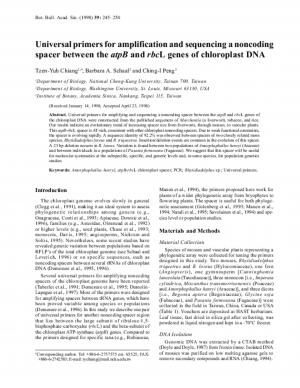 Universal primers for amplification and sequencing a noncoding spacer between the atpB and rbcL genes of chloroplast DNA