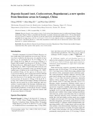 Begonia liuyanii (sect. Coelocentrum, Begoniaceae), a new species from limestone areas in Guangxi, China.